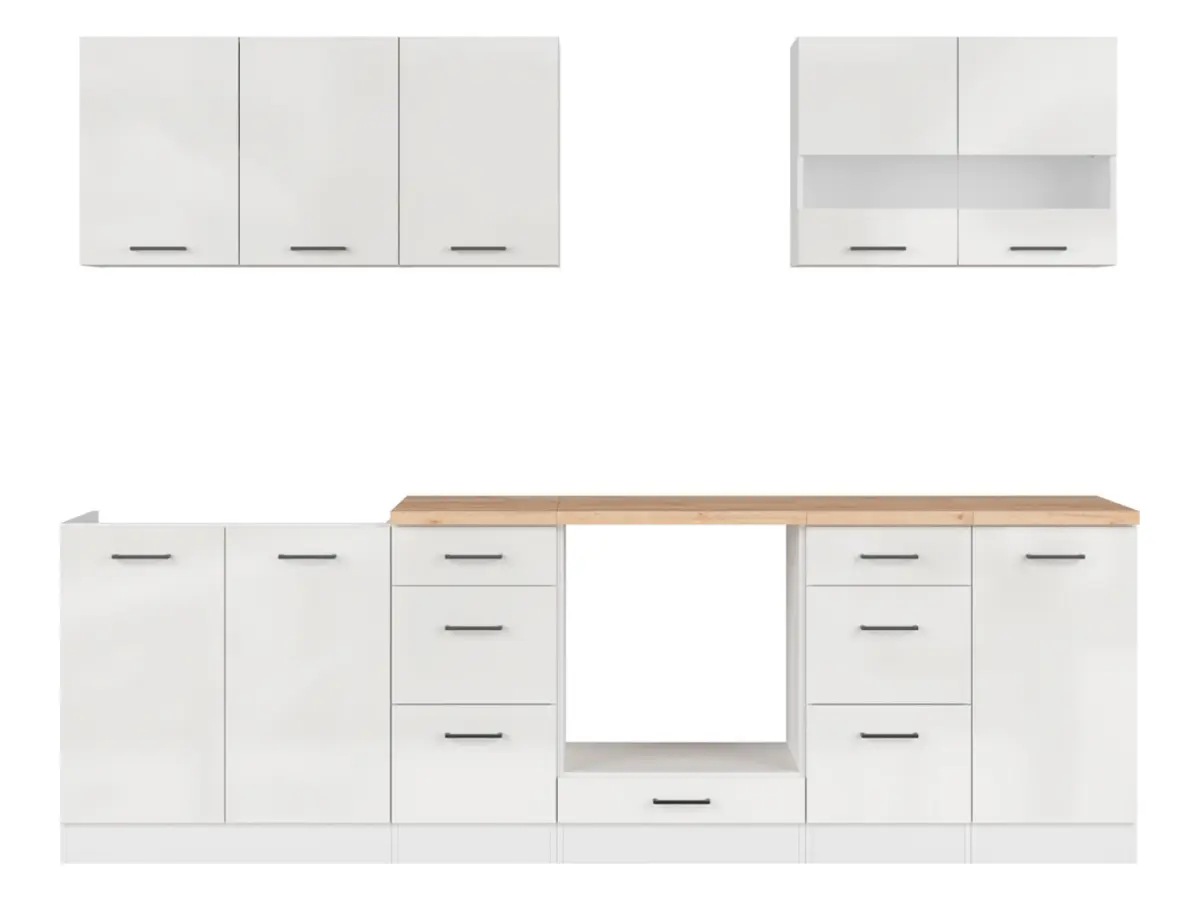 Conjunto de cocina Junona Line 260 cm tiza brillo con encimera