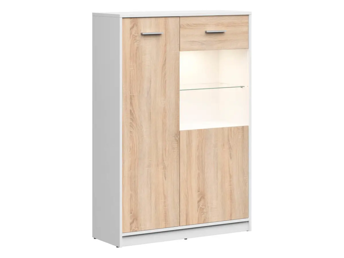 Vitrina Nepo Plus 90 cm con 2 puertas blanco/roble sonoma