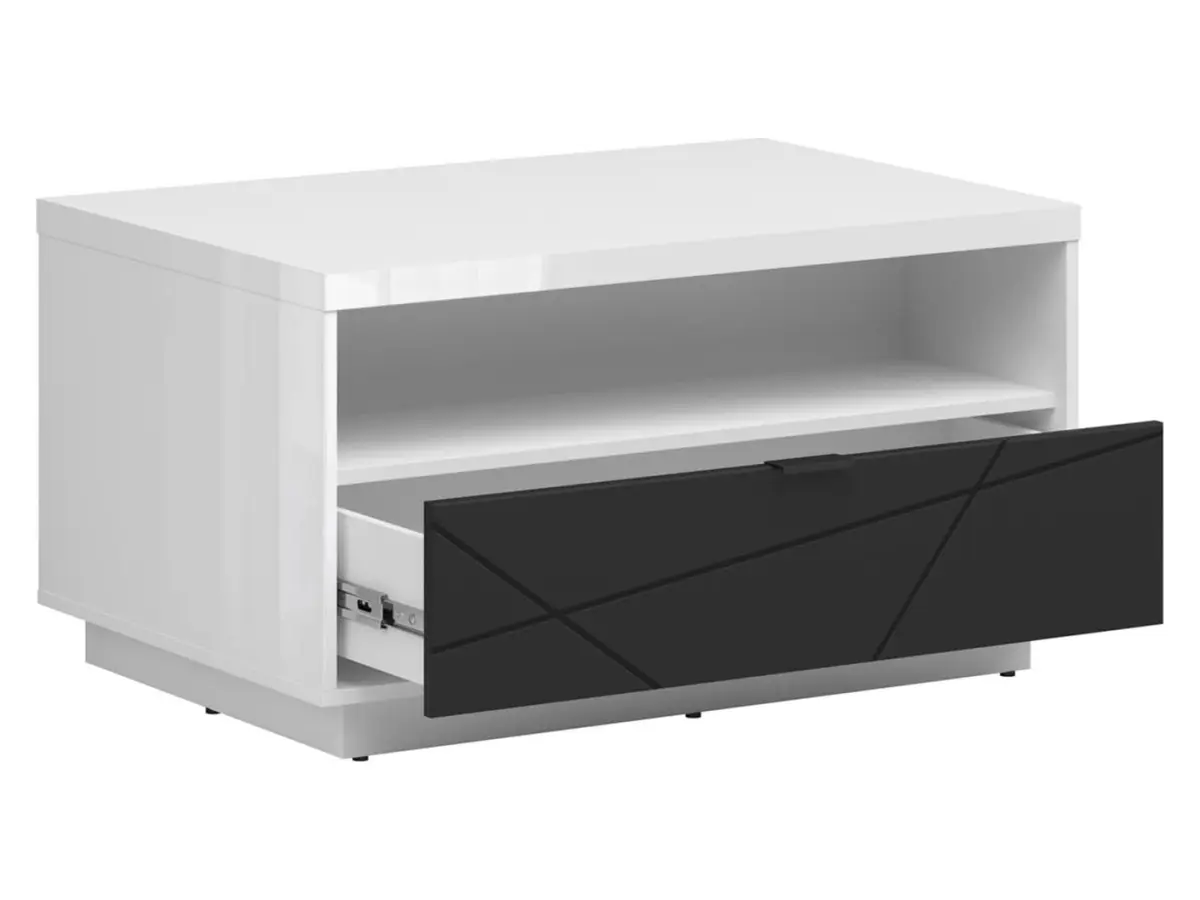 Coffee table Forn 90x60 with drawer white gloss/black matte