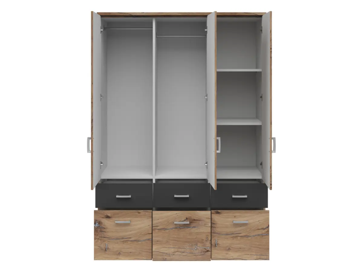 Armario de tres puertas Brando-3 136 cm con cajones roble flagstaff oscuro