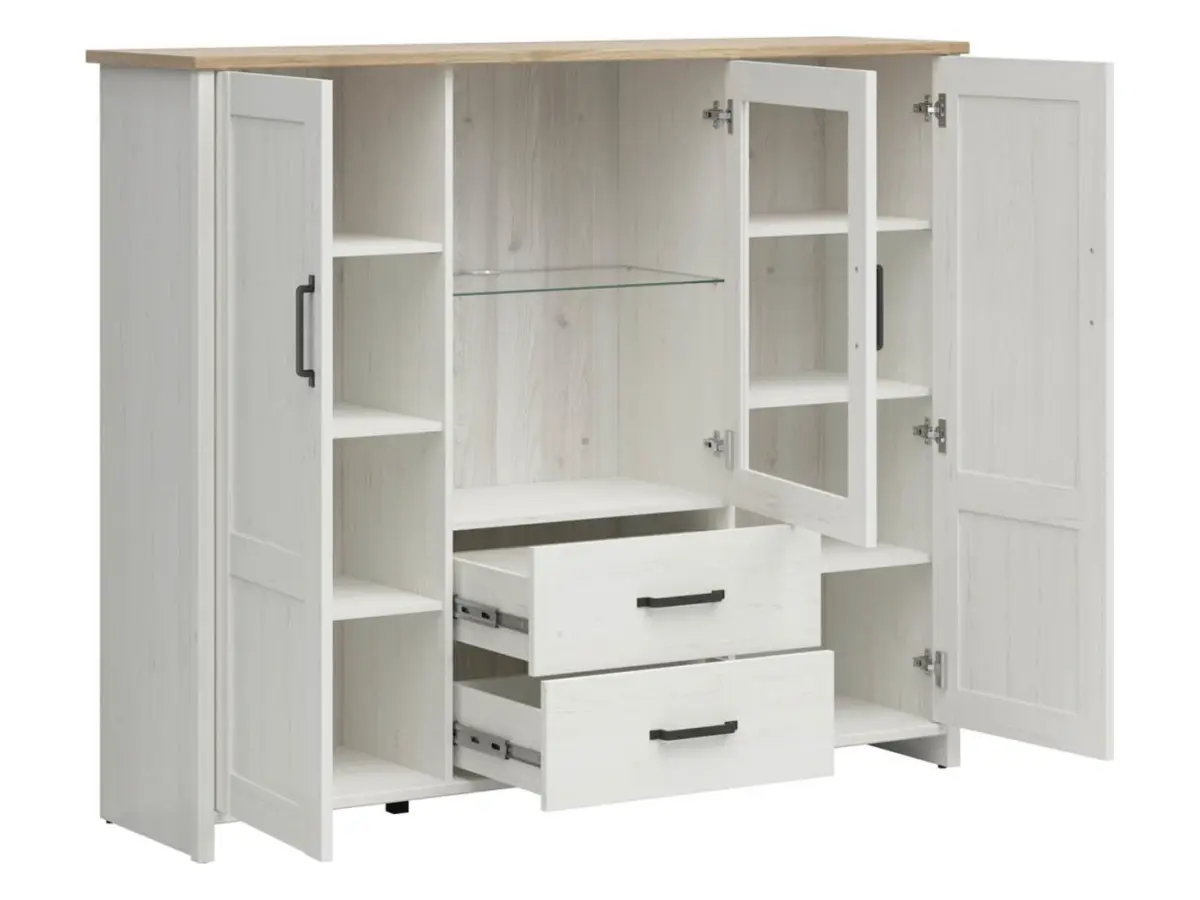 Vitrina Loksa 160 cm con 3 puertas pino andersen blanco