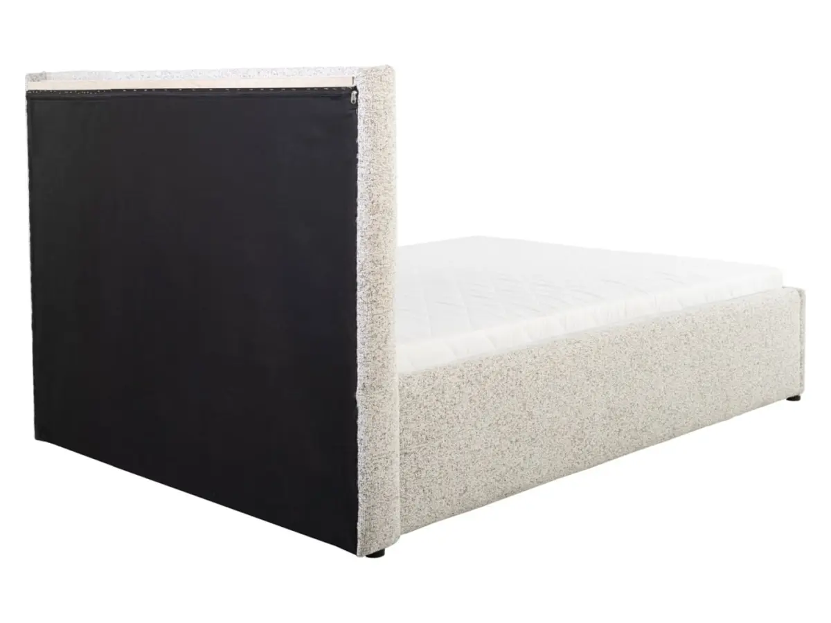 Cama tapizada Tripo 140x200 con somier y arcón beige