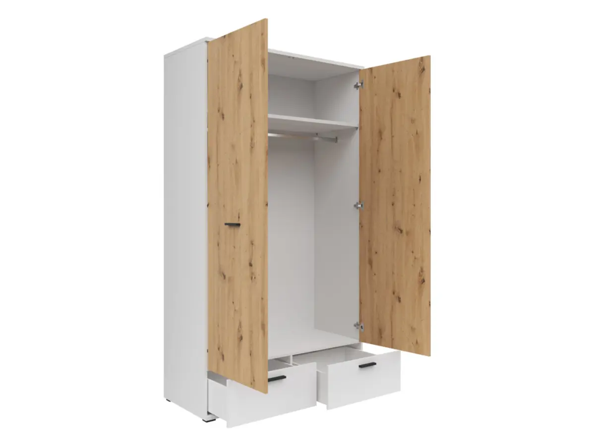 Armario de dos puertas Homeland 119 cm con 2 cajones blanco/roble artisan