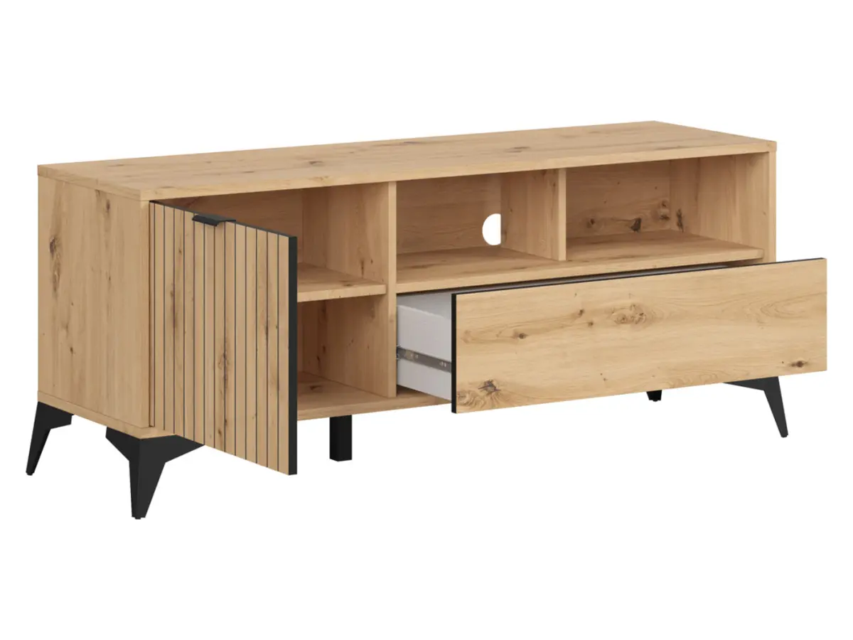 Mueble RTV Lamea 135 cm con puertas, cajón y estante roble artisan