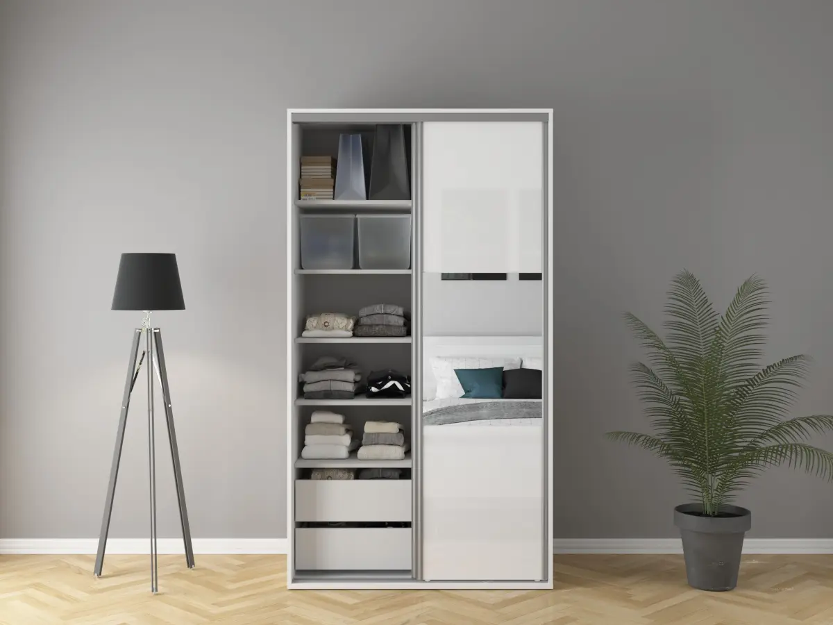 Armario de puertas correderas Flex 120 cm con espejo blanco brillo