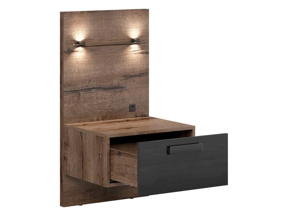 Conjunto Kassel cama 160 y mesitas de noche roble monastery/roble negro