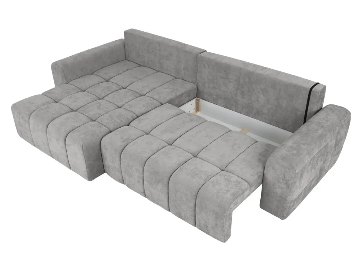 Sofá rinconera izquierdo Chill_Me convertible con arcón de chenilla gris