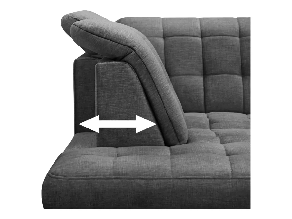 Sofá rinconera izquierdo Aragon extensible con reposacabezas y asiento regulables gris