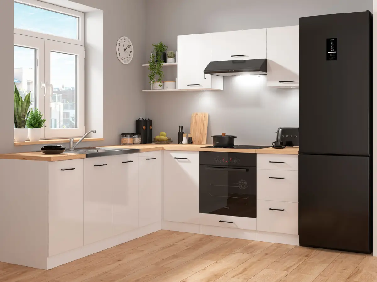 Conjunto de cocina de esquina Junona Line 200x220 tiza brillo con encimera