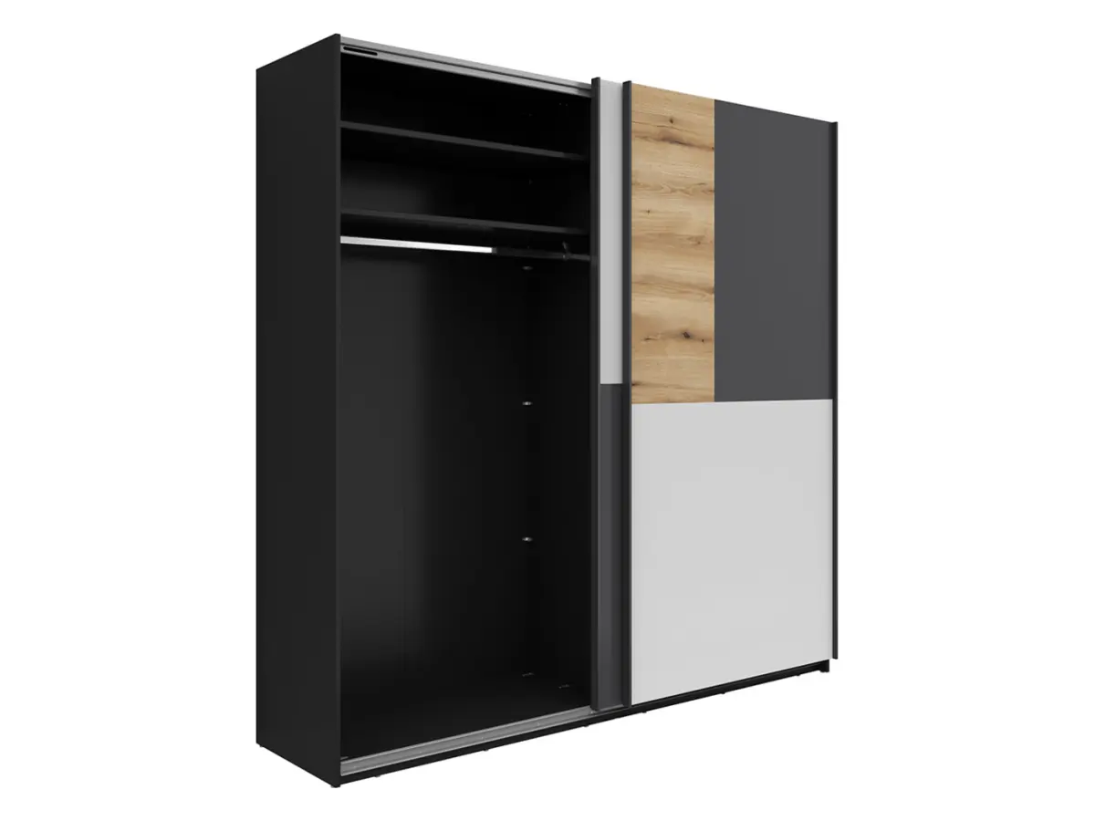 Armario de puertas correderas MIX 215 cm negro/gris claro/antracita/roble evoke