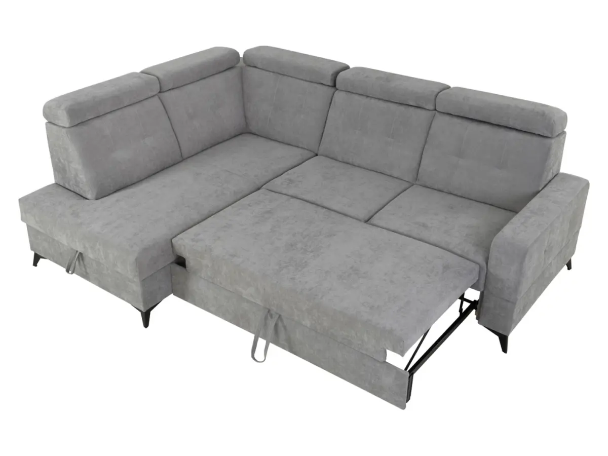 Sofá rinconera izquierdo Amado convertible con arcón gris