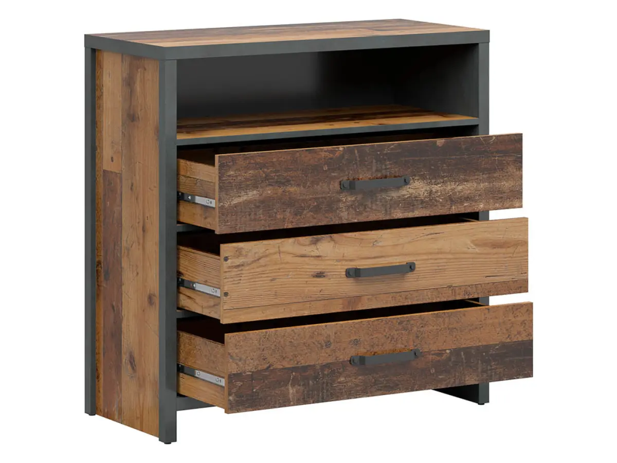 Cómoda Weston 90 cm con 3 cajones y estante pino old style