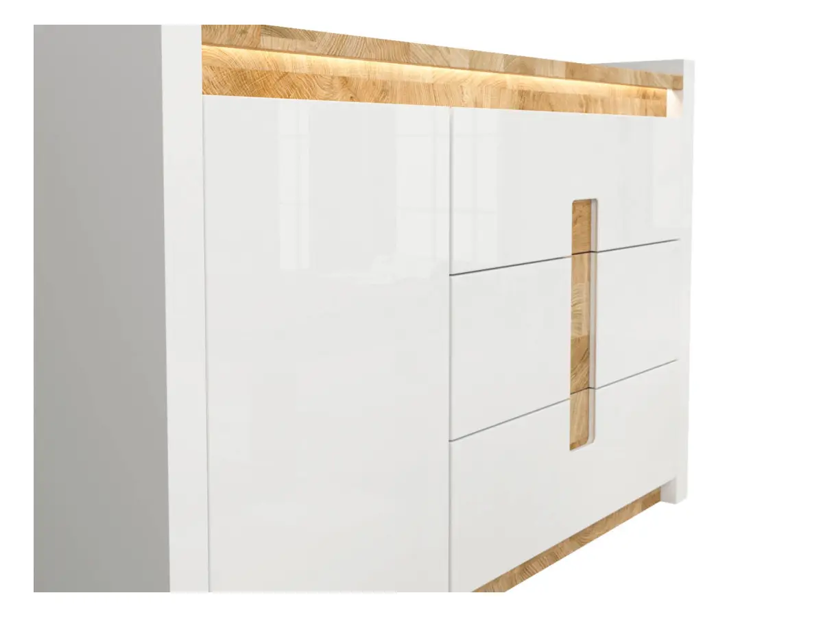 Комод Alameda 147 см с дверцами и 3 ящиками дуб вестминстер/белый глянец