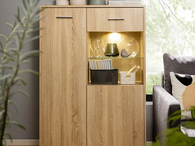 Vitrina Nepo Plus 90 cm con 2 puertas roble sonoma