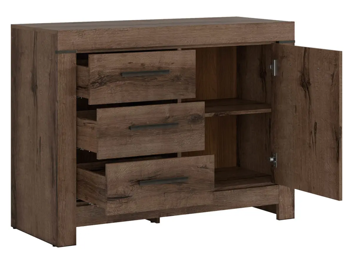 Cómoda Balin 112 cm con puertas y 3 cajones roble monastery