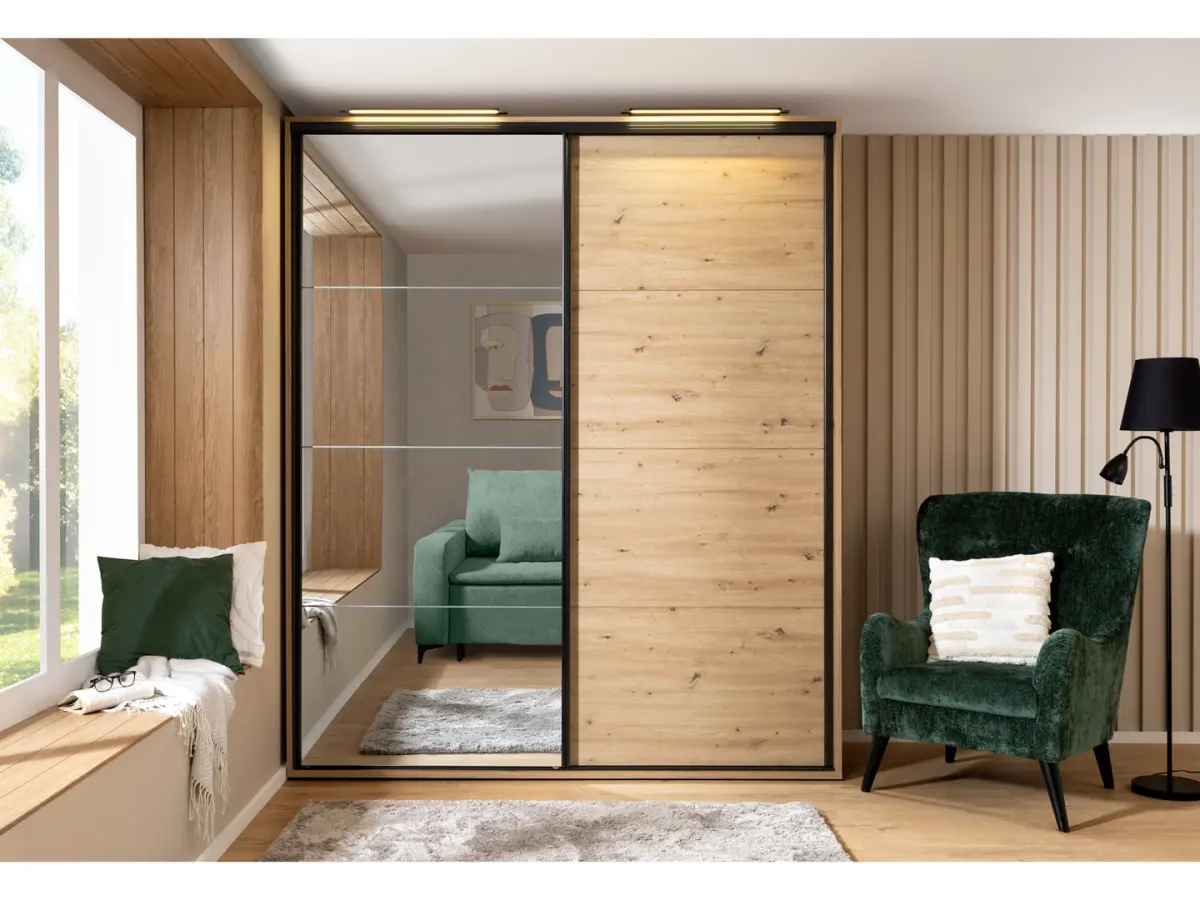 Armario corredero Flex 200 cm con espejo roble artisan