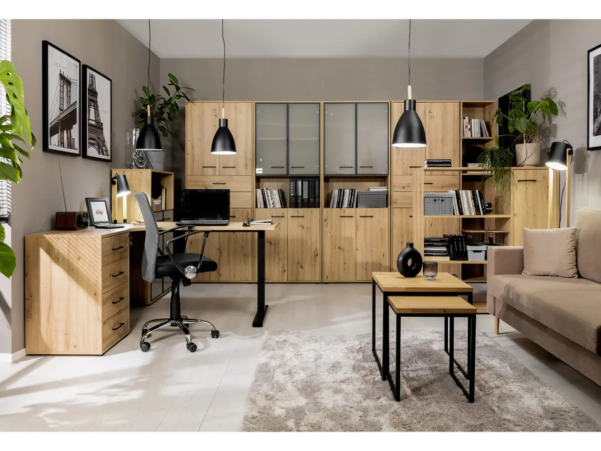 Estantería Space Office 120 cm con puertas y 3 estantes roble artisan