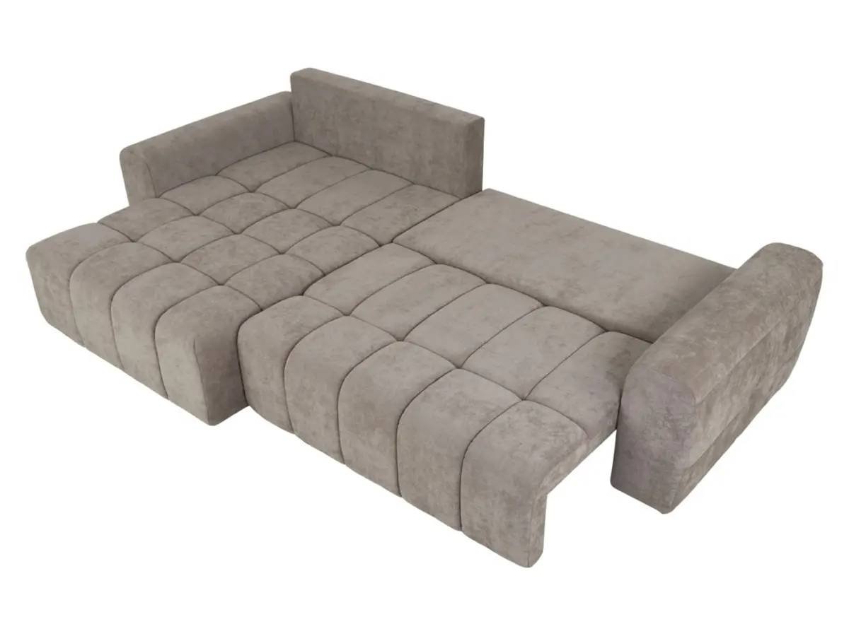 Sofá rinconera izquierdo Chill_Me convertible con arcón chenilla marrón