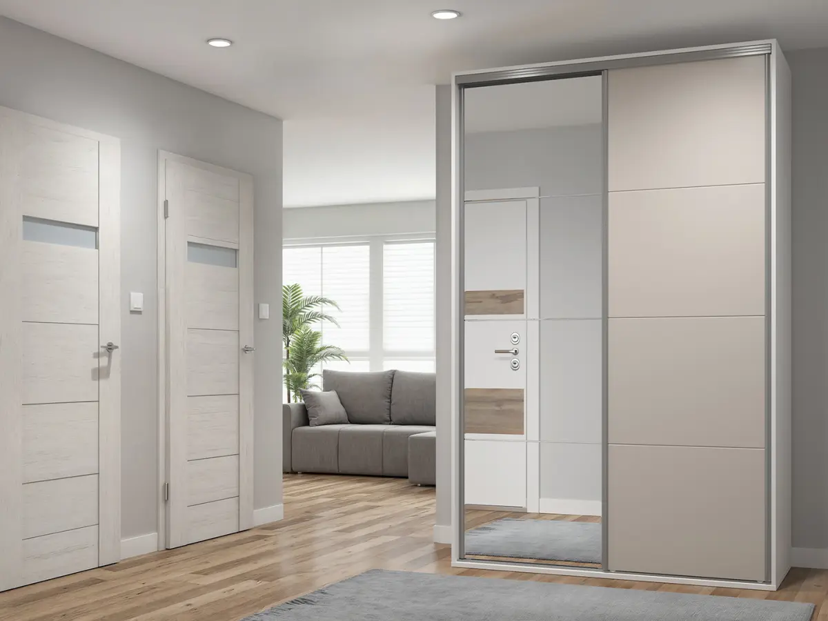 Armario de puertas correderas Flex 150 cm con espejo blanco/cachemira