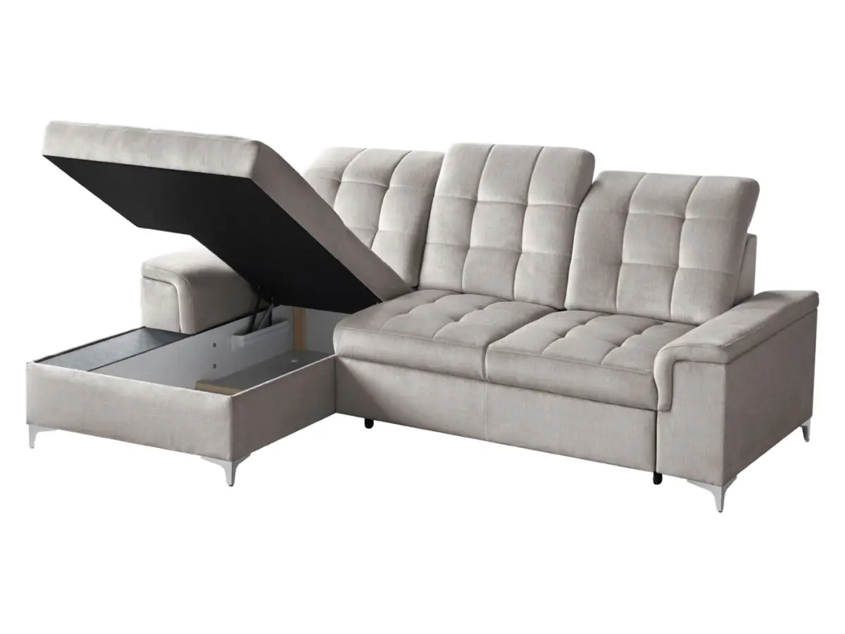 Sofá rinconero izquierdo Ariado convertible con contenedor de terciopelo beige