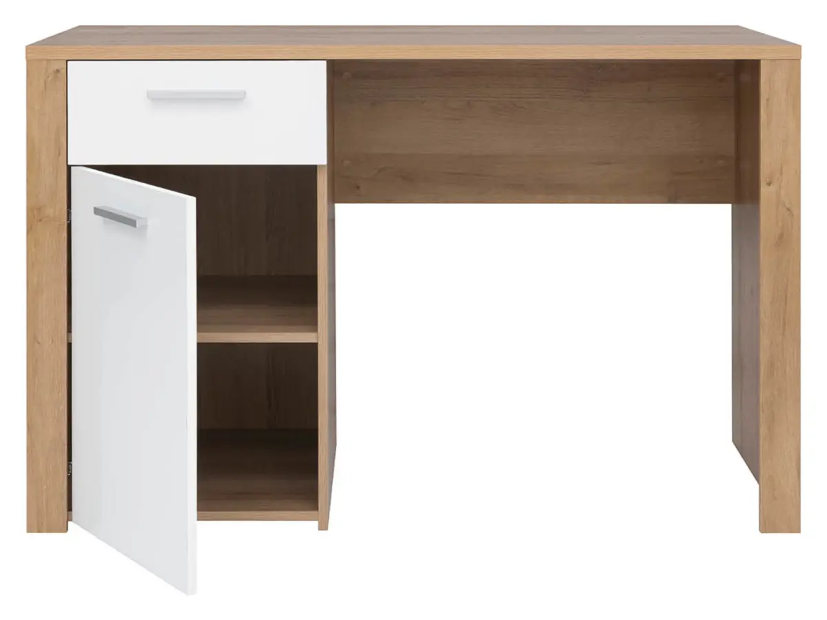 Escritorio Balder 120 cm con puertas y cajón roble riviera/blanco