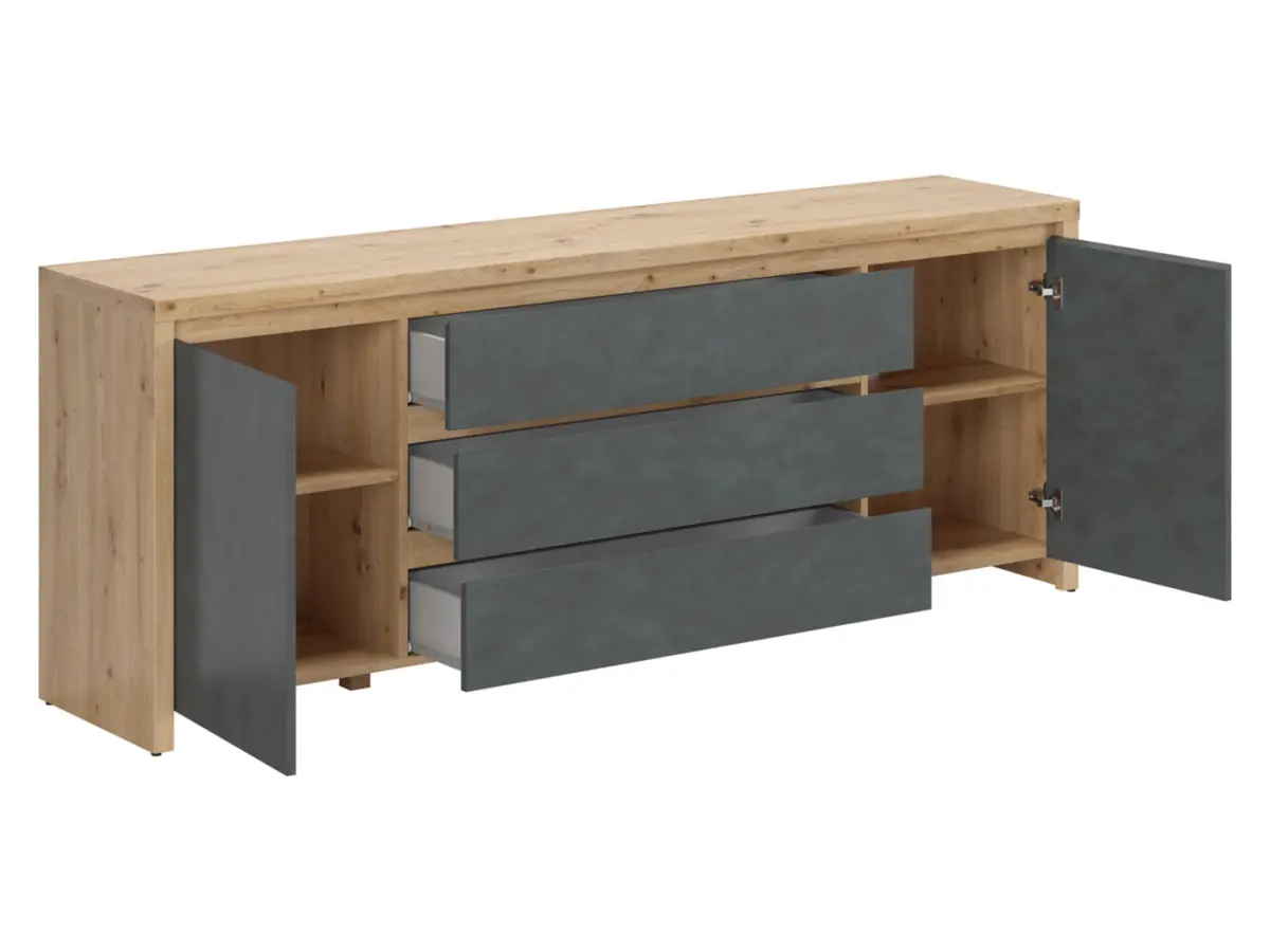 Mueble RTV Larios 190 cm con 2 puertas y 3 cajones roble artisan/matera
