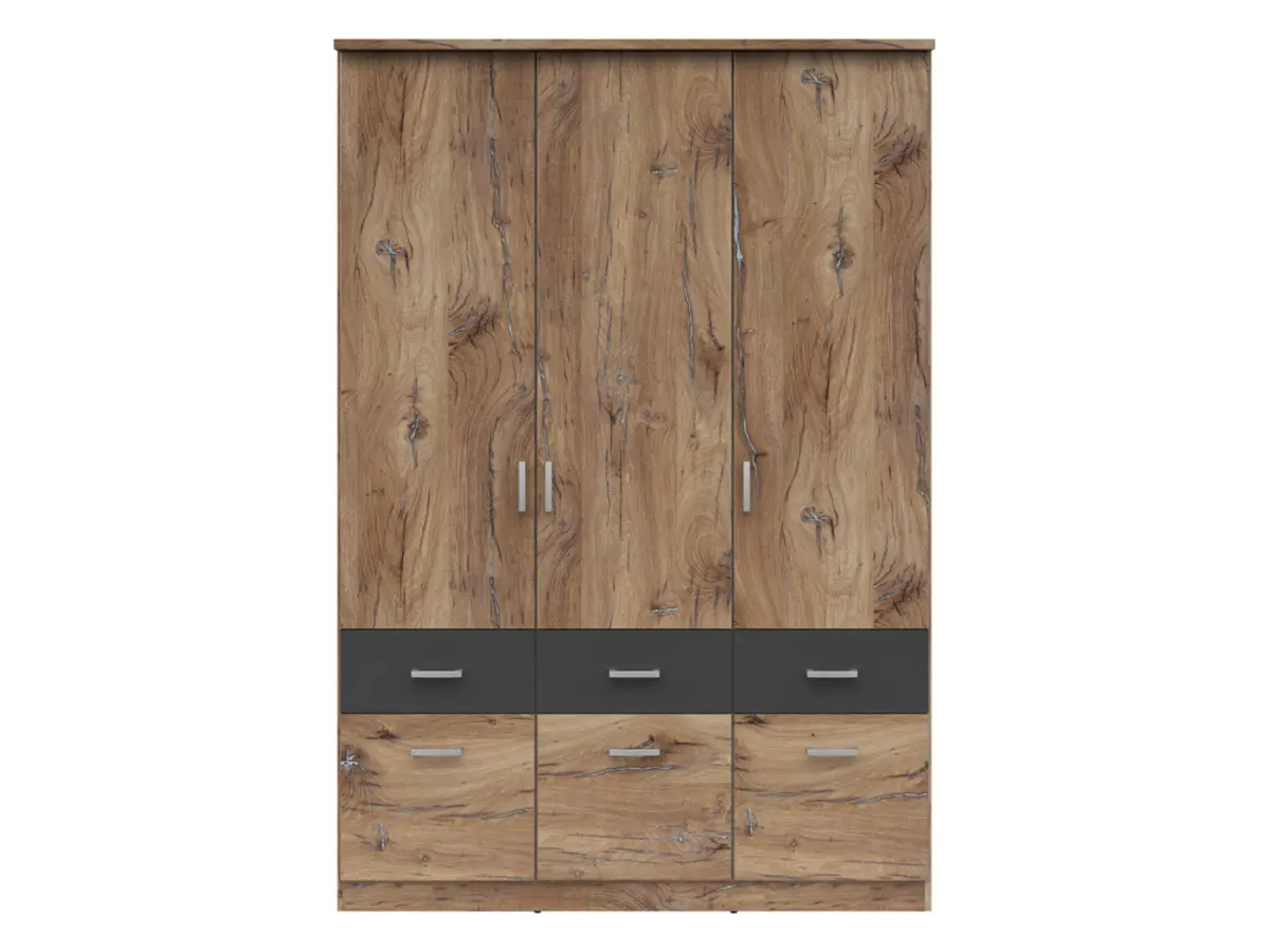 Armario de tres puertas Brando-3 136 cm con cajones roble flagstaff oscuro