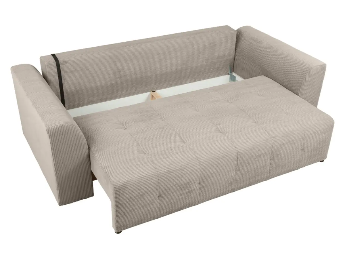 Sofá de tres plazas Royal IV convertible con arcón, pana, beige