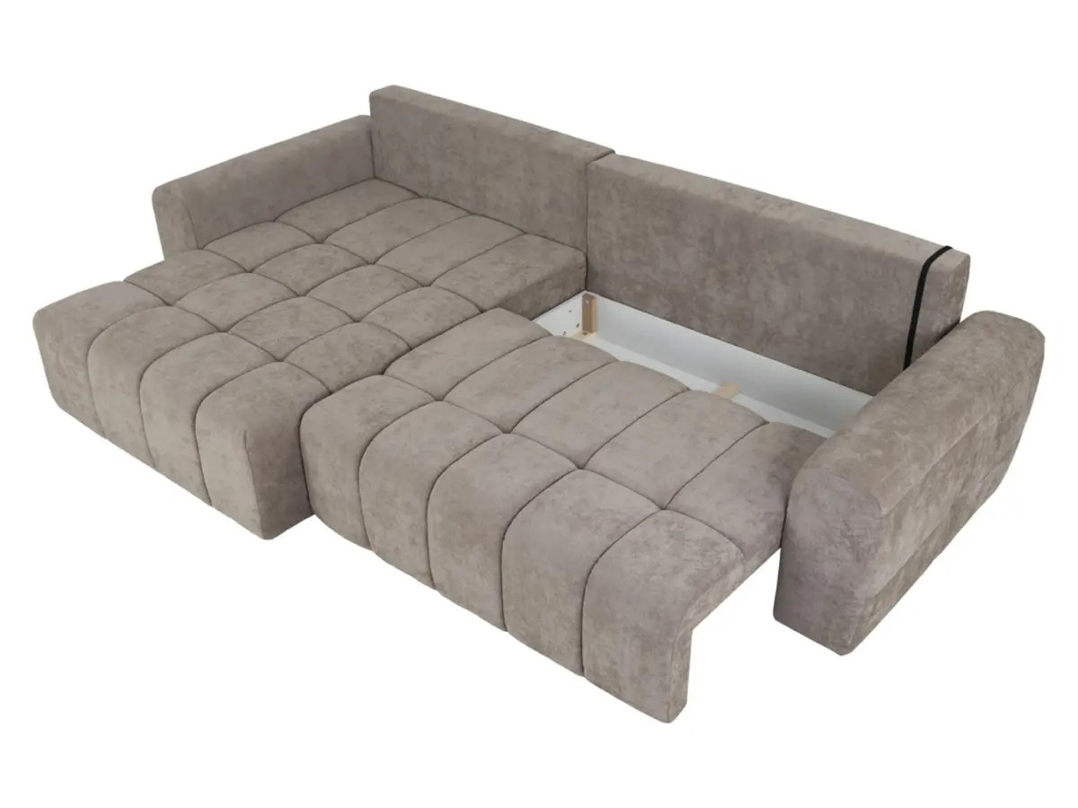 Sofá rinconera izquierdo Chill_Me convertible con arcón chenilla marrón