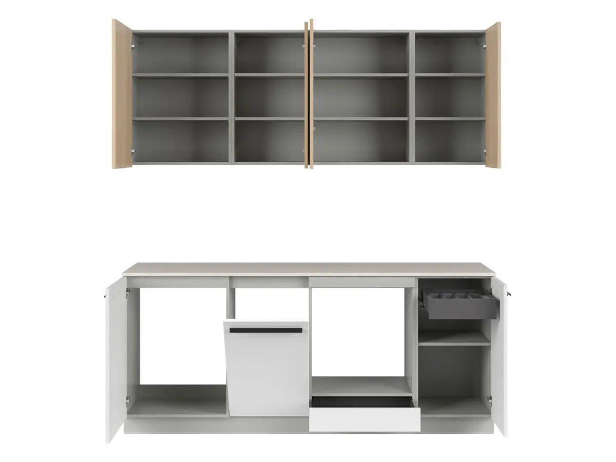 Kitchen set Milino Small 210 cm white/oak with worktop