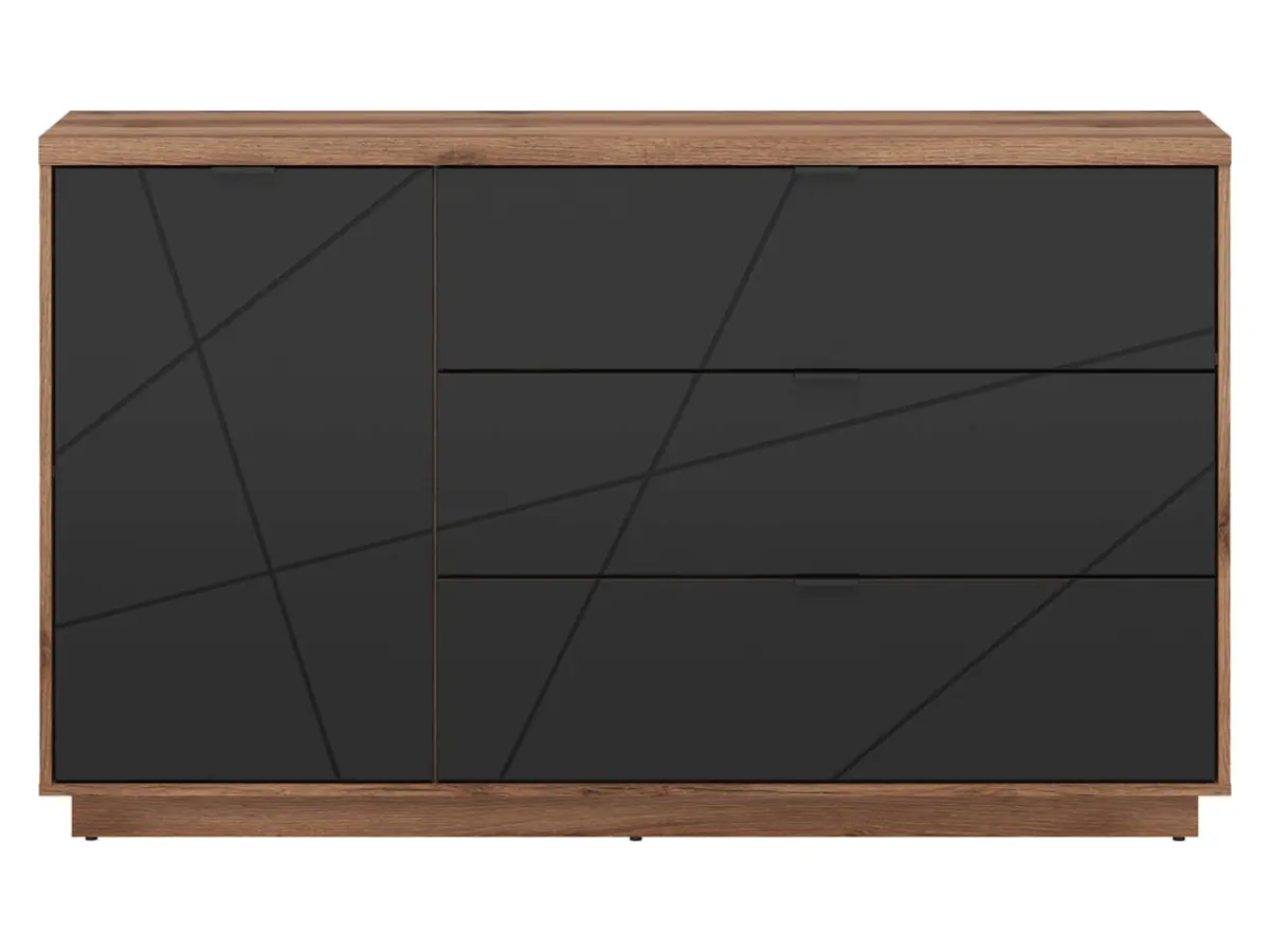 Cómoda Forn 156 cm con puertas y 3 cajones roble delano oscuro/negro mate