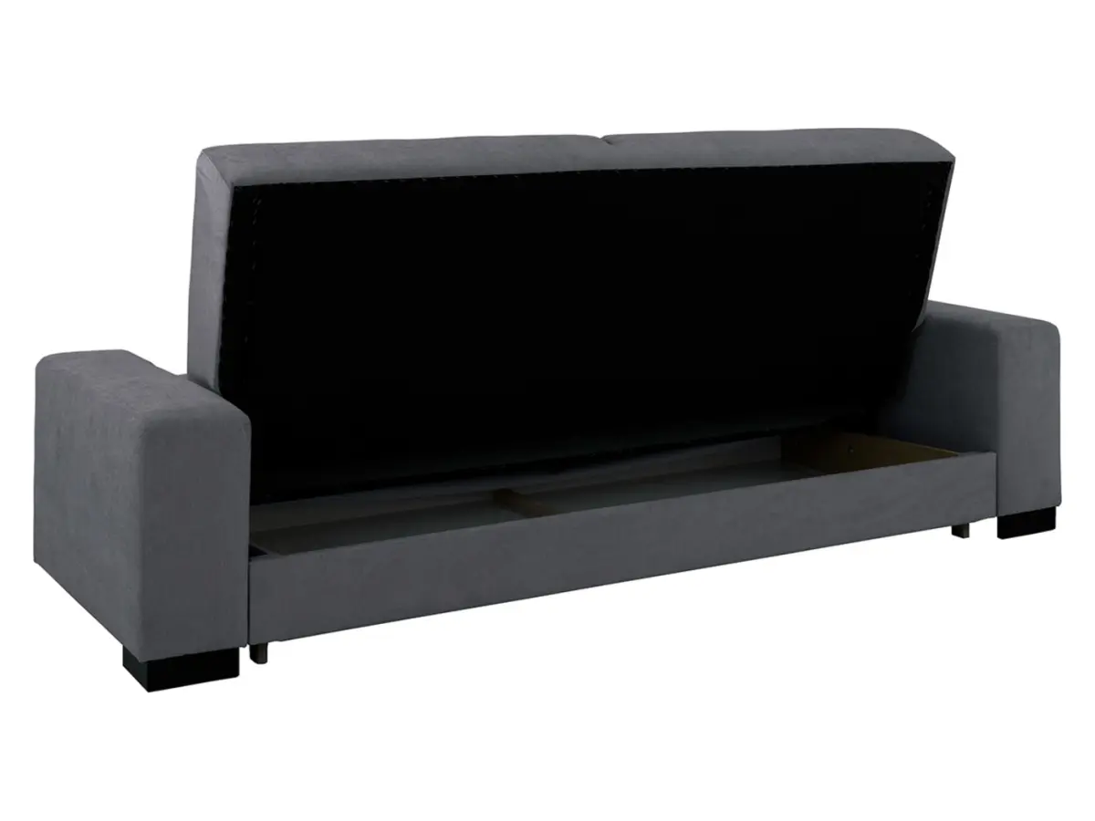 Sofá cama de tres plazas Rubio plegable con contenedor de terciopelo gris