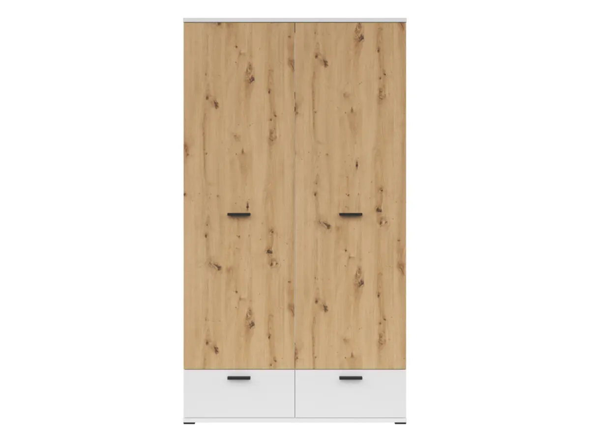 Armario de dos puertas Homeland 119 cm con 2 cajones blanco/roble artisan
