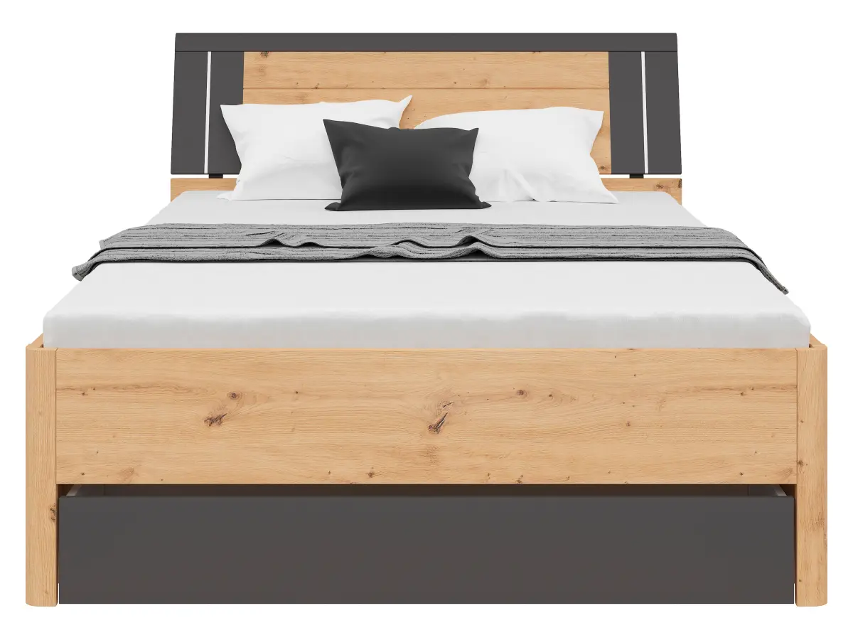 Cama Saturn 140x200 con 3 cajones roble artisan/grafito