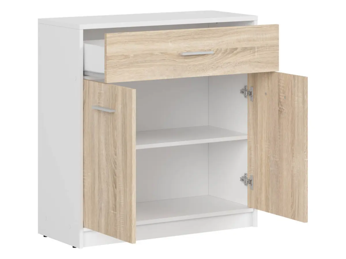 Cómoda Nepo Plus 80 cm con 2 puertas y un cajón blanco/roble sonoma