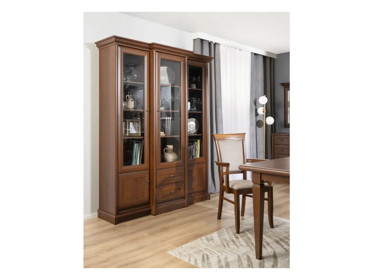 Vitrina Kent 168 cm con 5 puertas y 2 cajones castaño