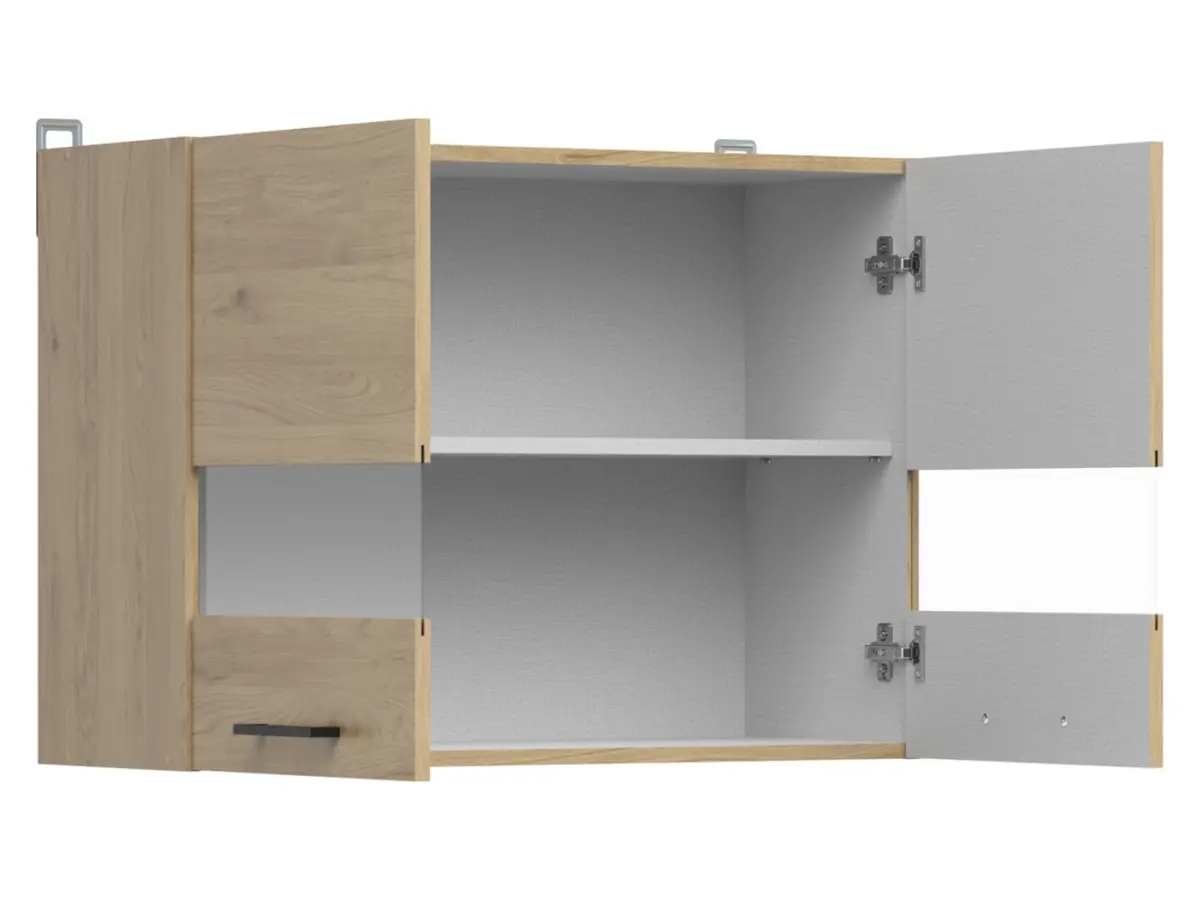 Armario superior de cocina Junona Line 80 cm de dos puertas con vitrina roble bernstein