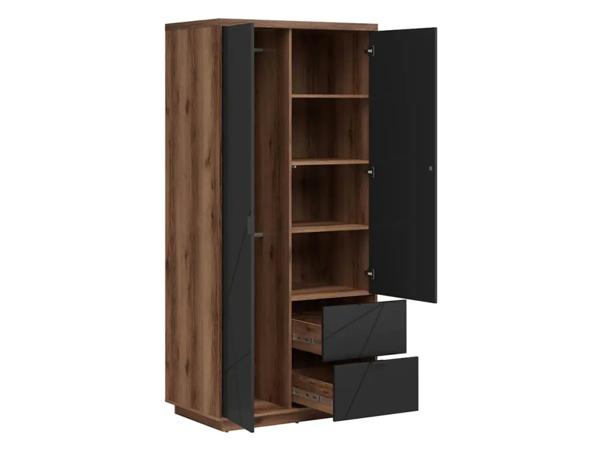 Armario de dos puertas Forn con cajones roble delano oscuro/negro mate