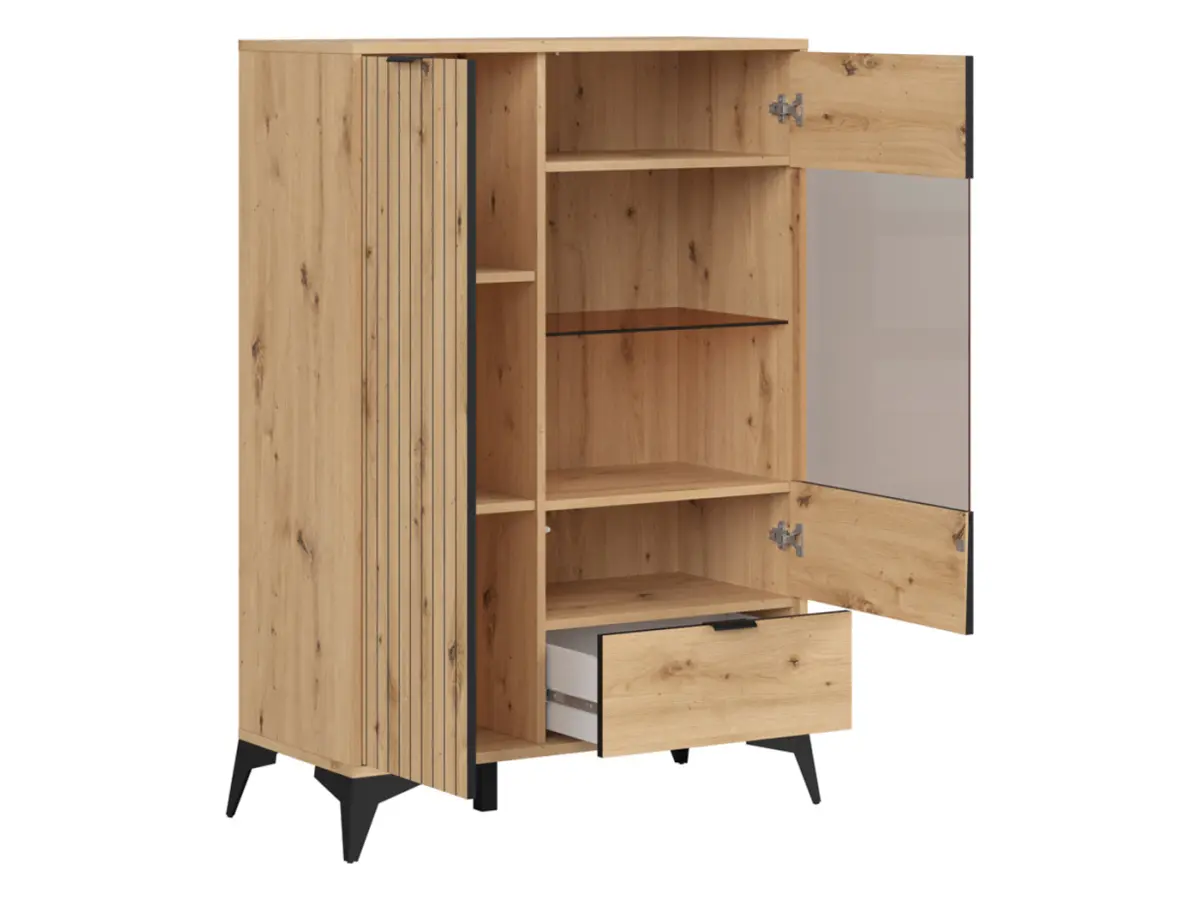 Vitrina Lamea 90 cm con 2 puertas y un cajón roble artisan