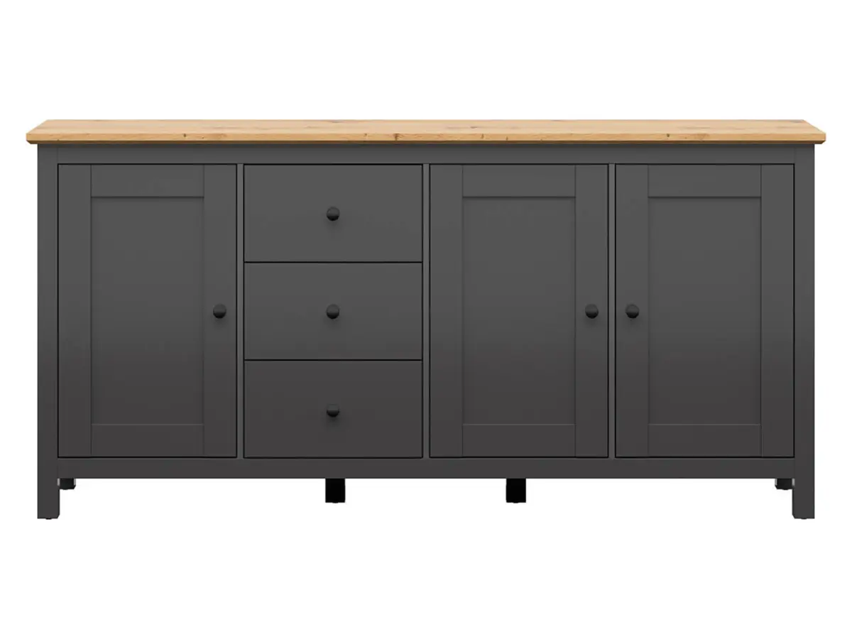 Cómoda Hesen 199 cm con 3 puertas y 3 cajones grafito/roble artisan