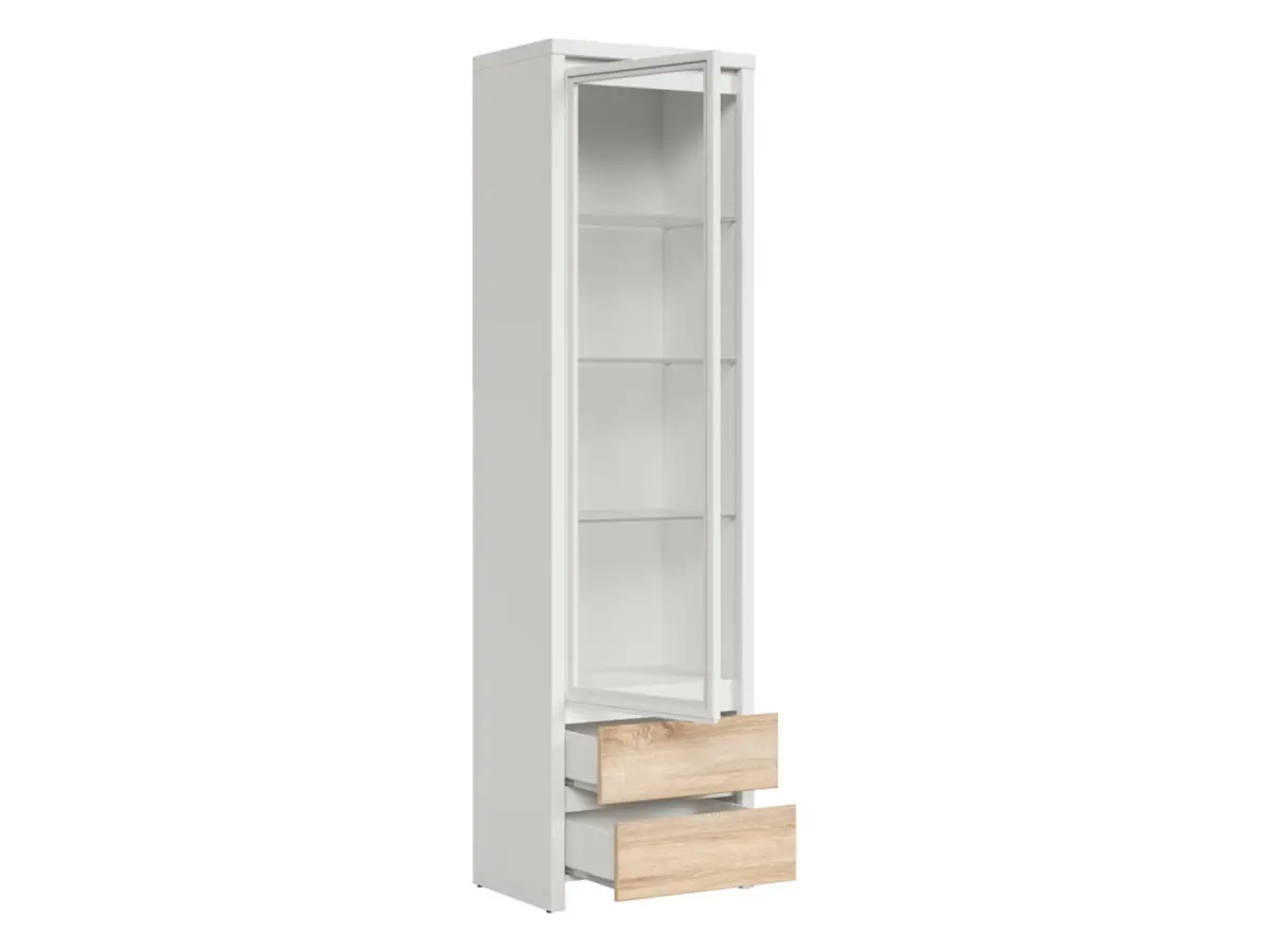 Vitrina Kaspian 56 cm con puerta y 2 cajones blanco/roble sonoma