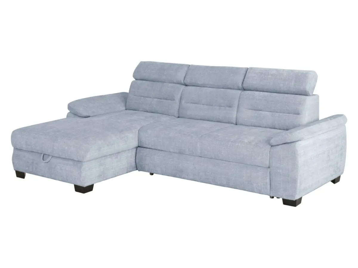 Sofá rinconera izquierdo Aguda convertible con arcón azul