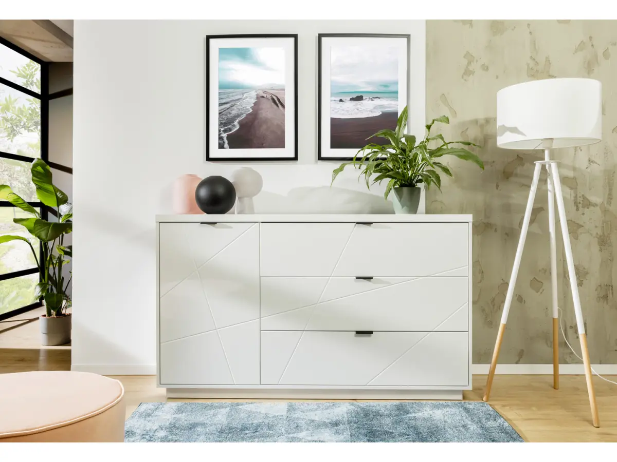 Cómoda Forn 156 cm con puertas y 3 cajones blanco brillo