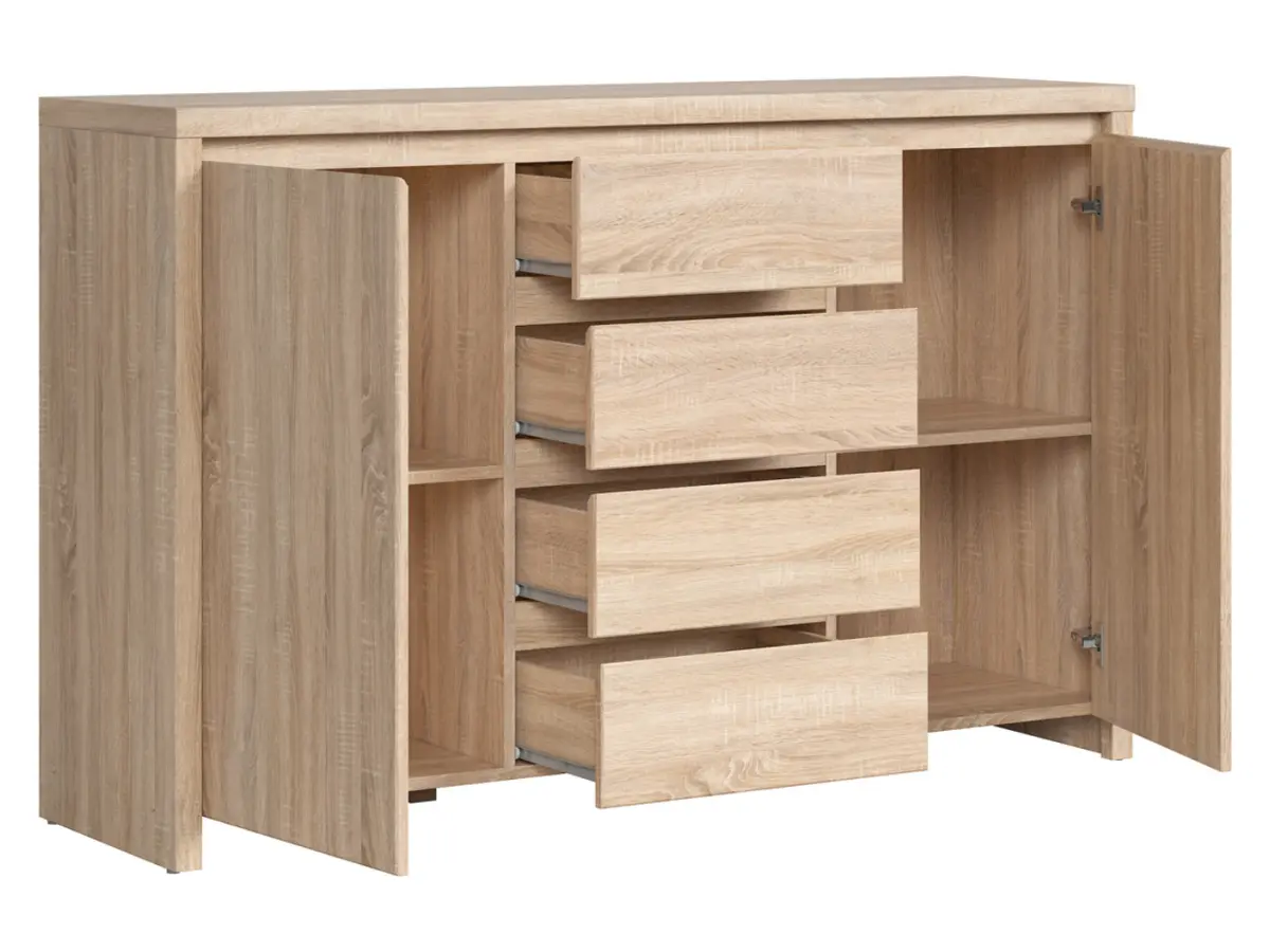 Cómoda Kaspian 144 cm con 2 puertas y 4 cajones roble sonoma