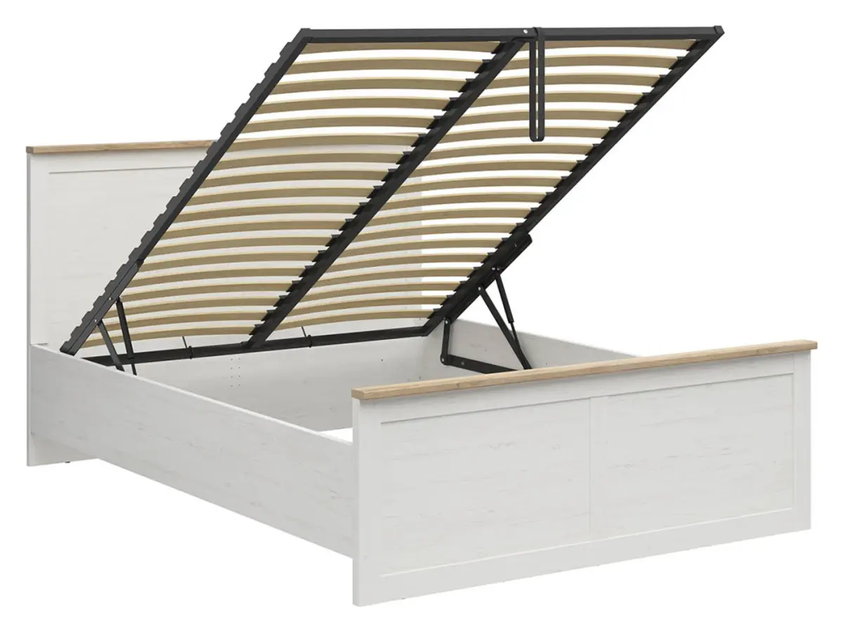 Łóżko Loksa B 160x200 ze stelażem i pojemnikiem sosna andersen biała