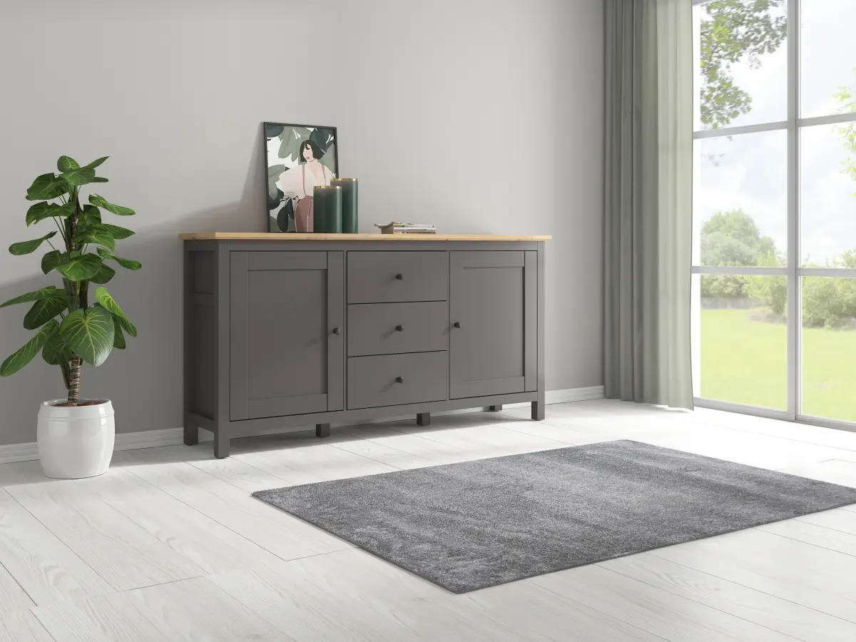 Cómoda Hesen 186 cm con 2 puertas y 3 cajones grafito/roble artisan