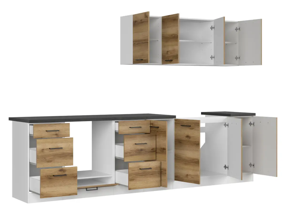 Conjunto de cocina Junona Line 300 cm roble delano claro con encimera