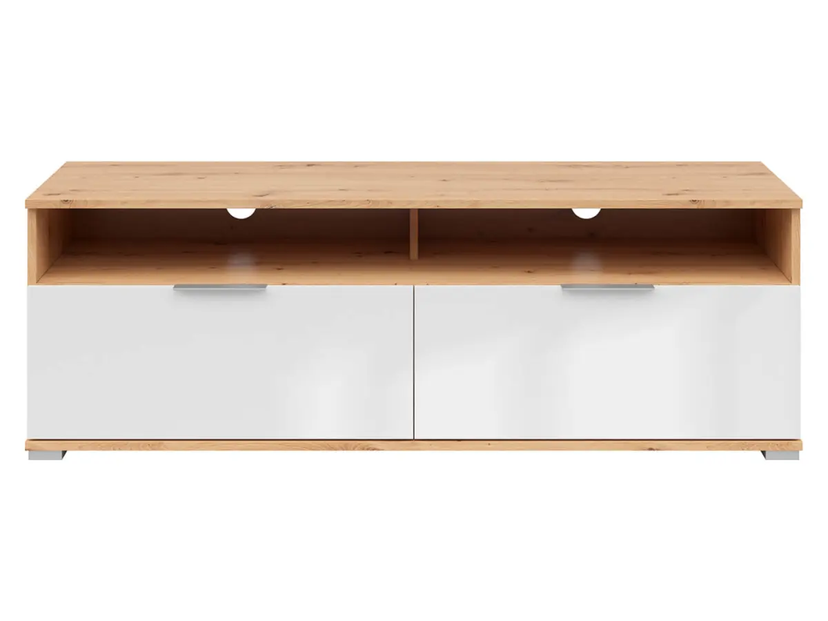 Mueble tv Zele con 2 cajones roble artisan/blanco brillo