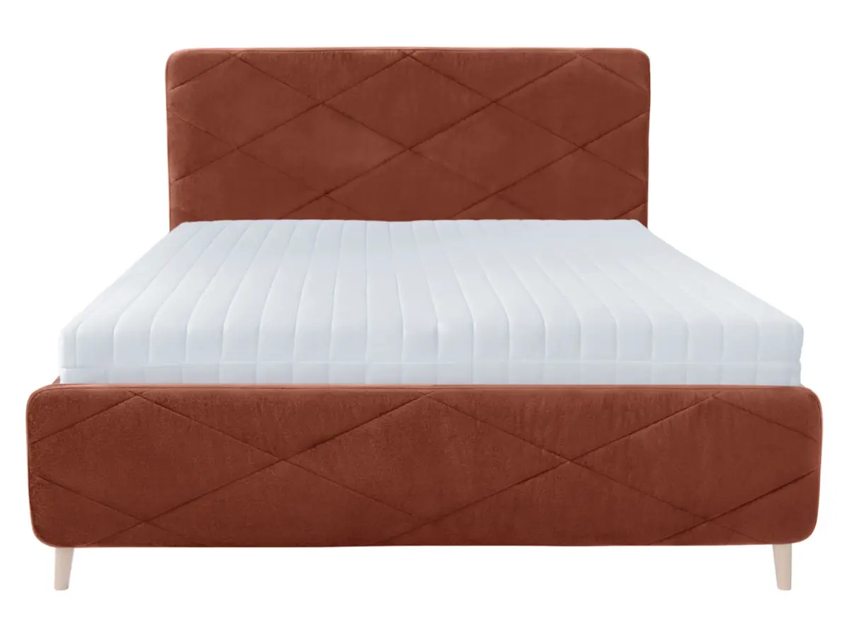 Cama tapizada Bondo 140x200 con arcón y somier naranja