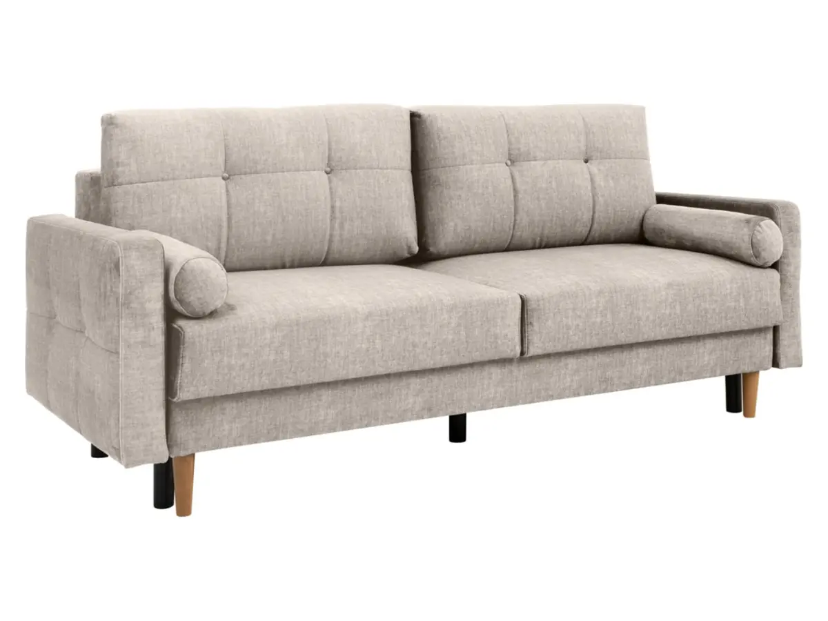 Sofá de tres plazas Torent convertible con arcón de terciopelo beige